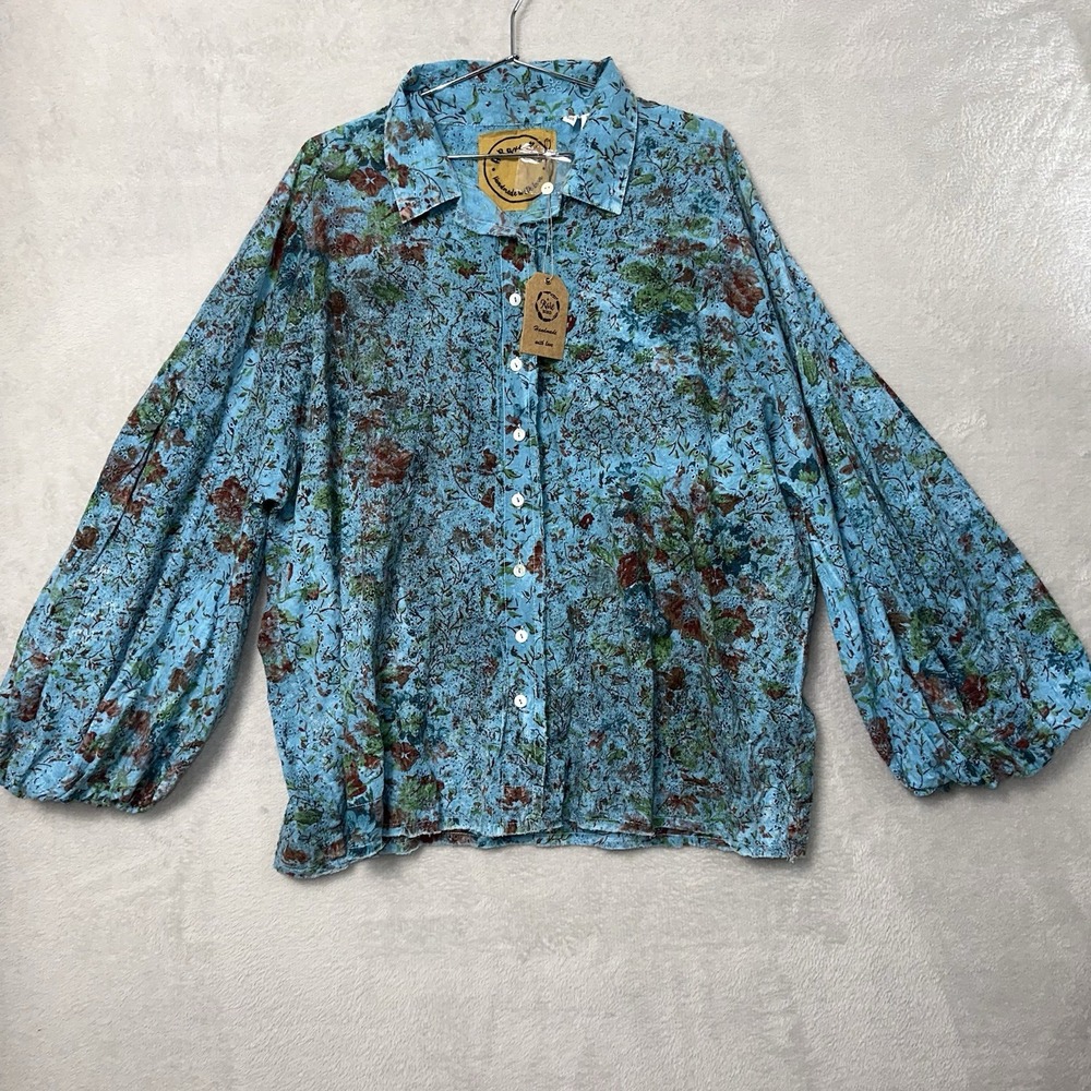 A Rare Bird Oversized Top Turquoise Distressed One Size Puff Sleeve Eyelet New